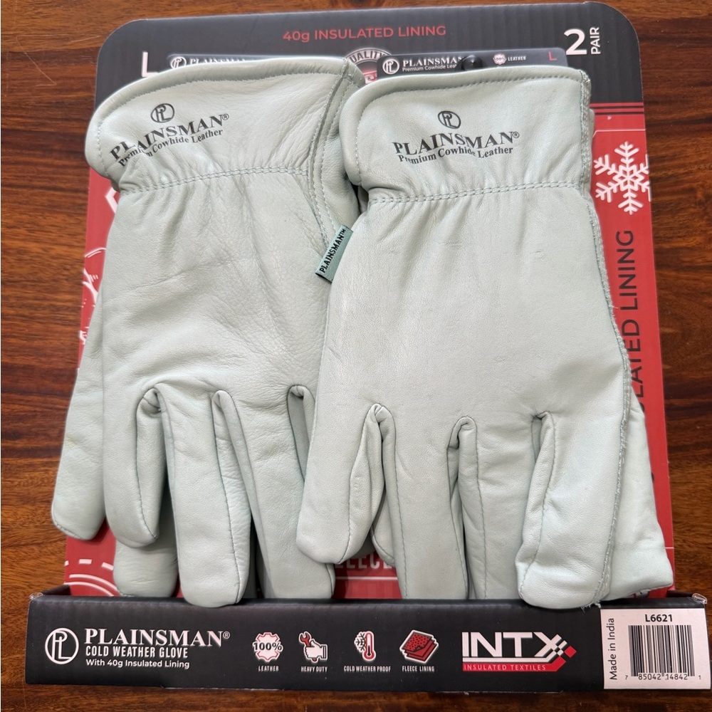 Men's L 2-Pack 40g Insulated Leather Gloves — Light Gray/Blue